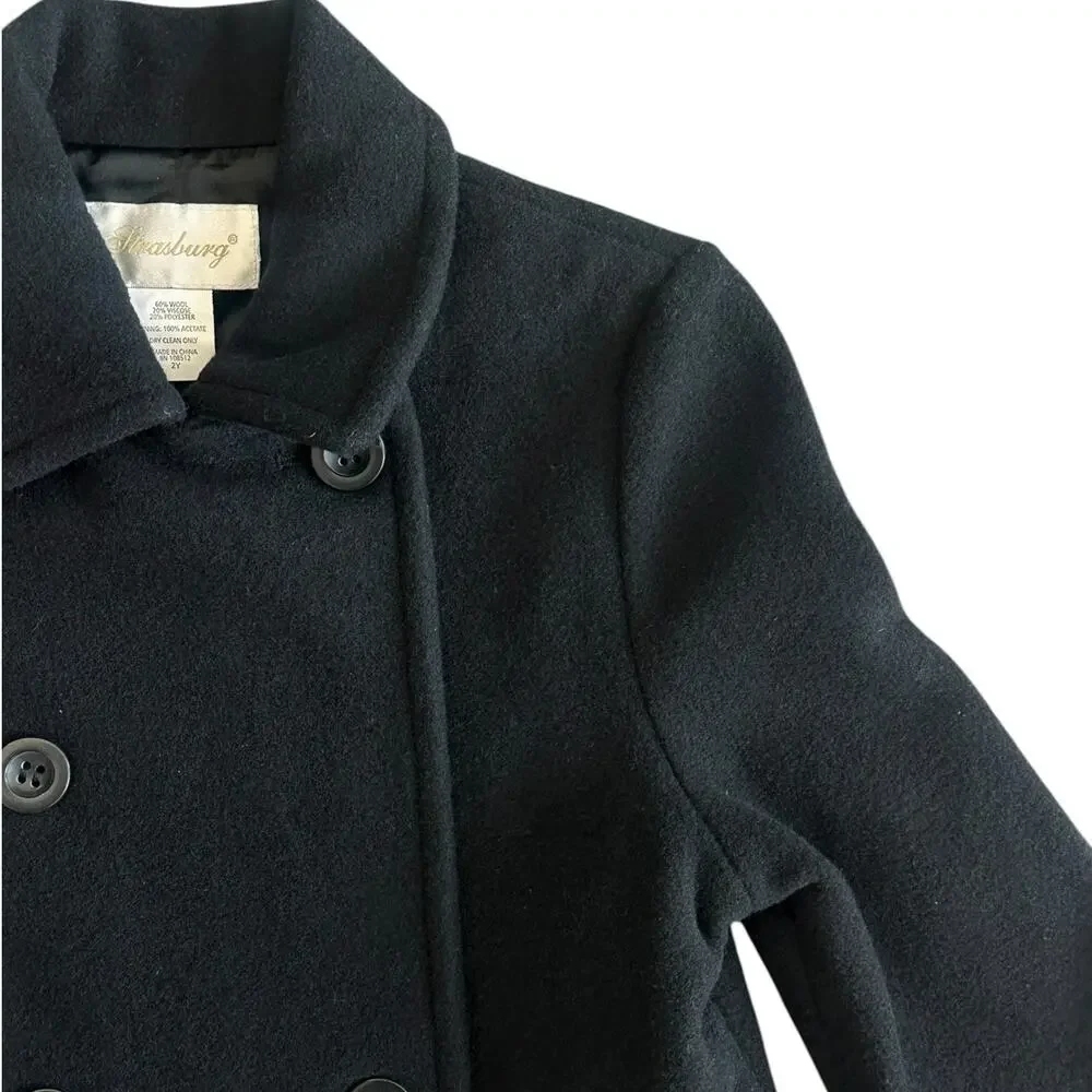 STRASBURG Toddler Girl Black Wool Peacoat Size 2Y